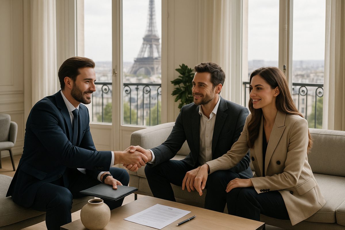 Agent immobilier de luxe dans un appartement parisien élégant