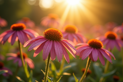 Fleurs d'echinacea en floraison dans un jardin ensoleille
