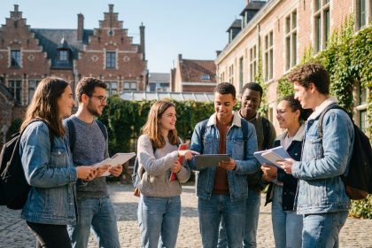 Groupe d'étudiants divers à Lille en extérieur