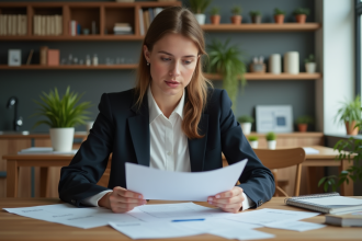 Jeune femme concentrée à gérer ses finances à la maison