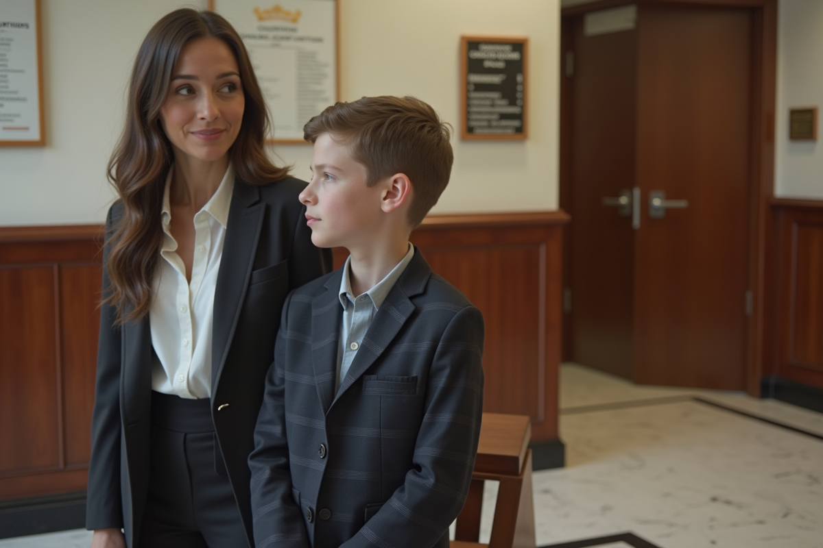 Une femme et un adolescent attendent au tribunal