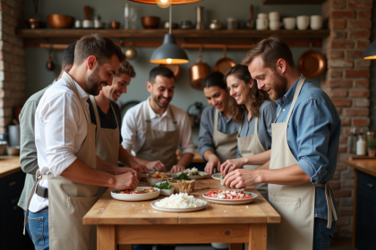 Groupe d adultes en cuisine parisienne authentique