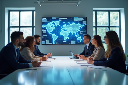 Groupe de professionnels en brainstorming dans un bureau moderne