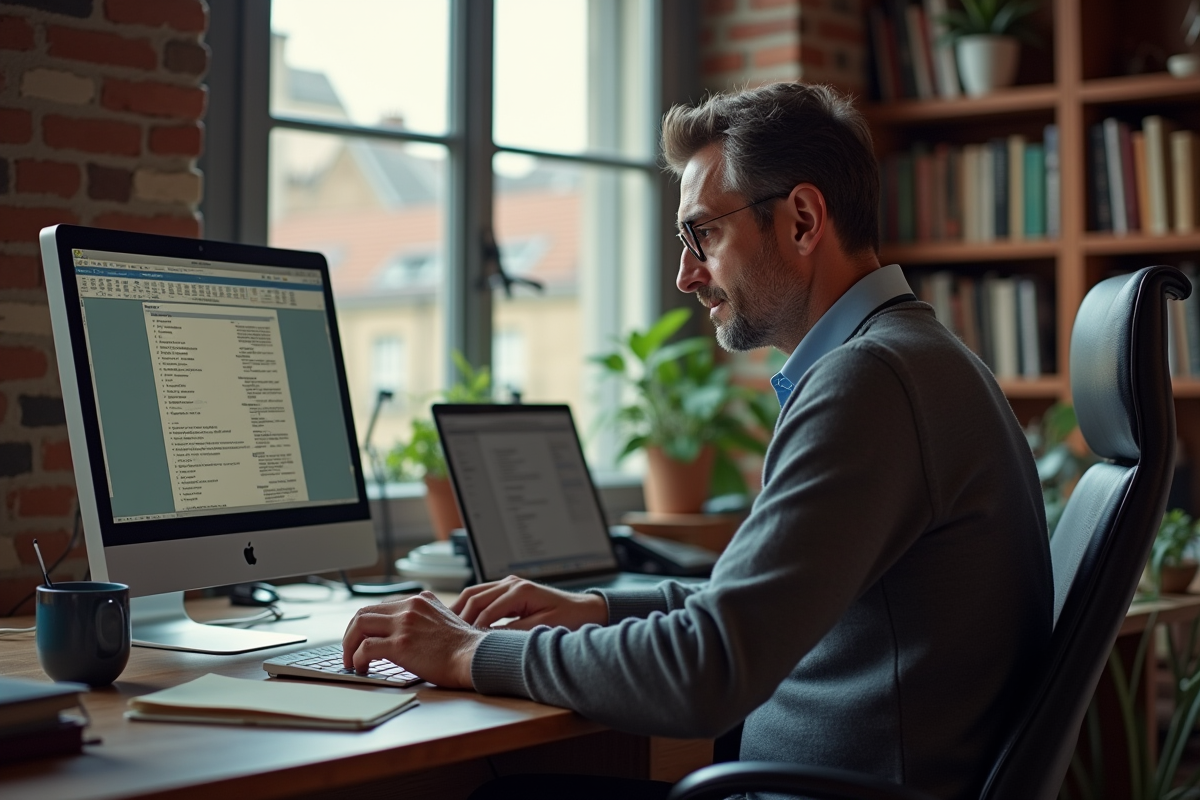 Homme étudiant ses documents fiscaux dans un bureau parisien