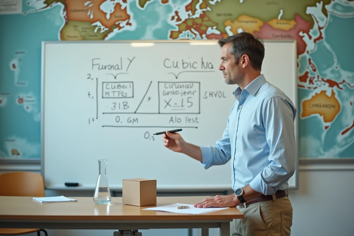 Homme en classe dessine diagramme de conversion