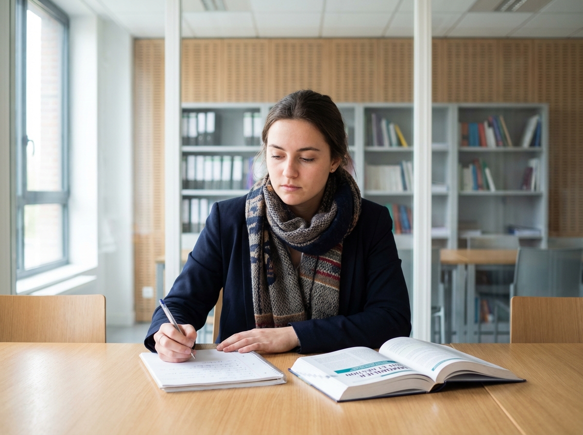Jeune femme concentrée en classe à Lille