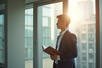 Jeune professionnel dans un bureau moderne et lumineux