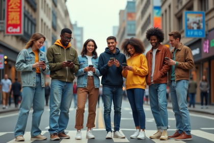 Groupe de jeunes adultes dans une rue urbaine dynamique