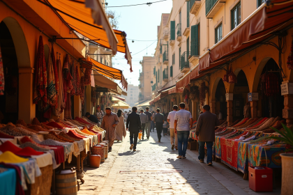 Marché coloré dans une ville algérienne animée