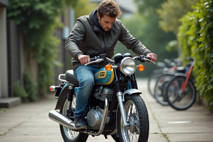 Jeune motard ajustant le carburateur d'une moto 125cc