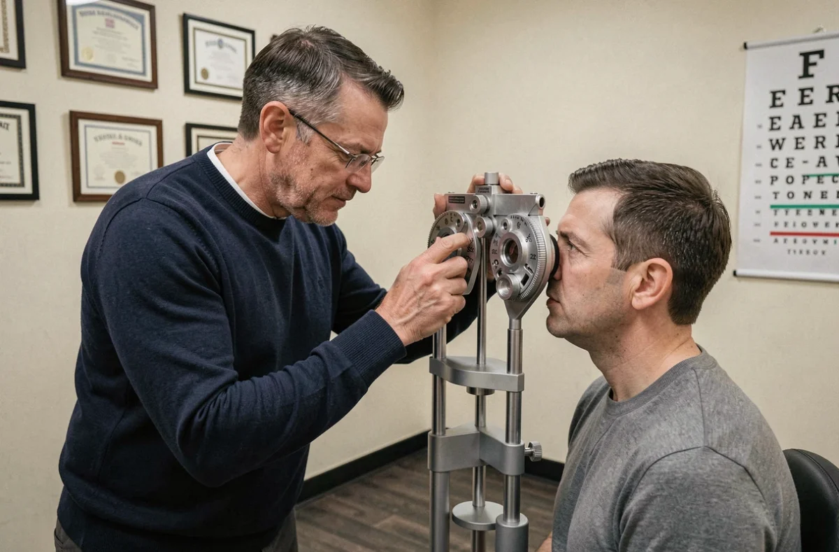 Opticien polyvalent réalisant un examen de vue à Poitiers chez Maison Emard