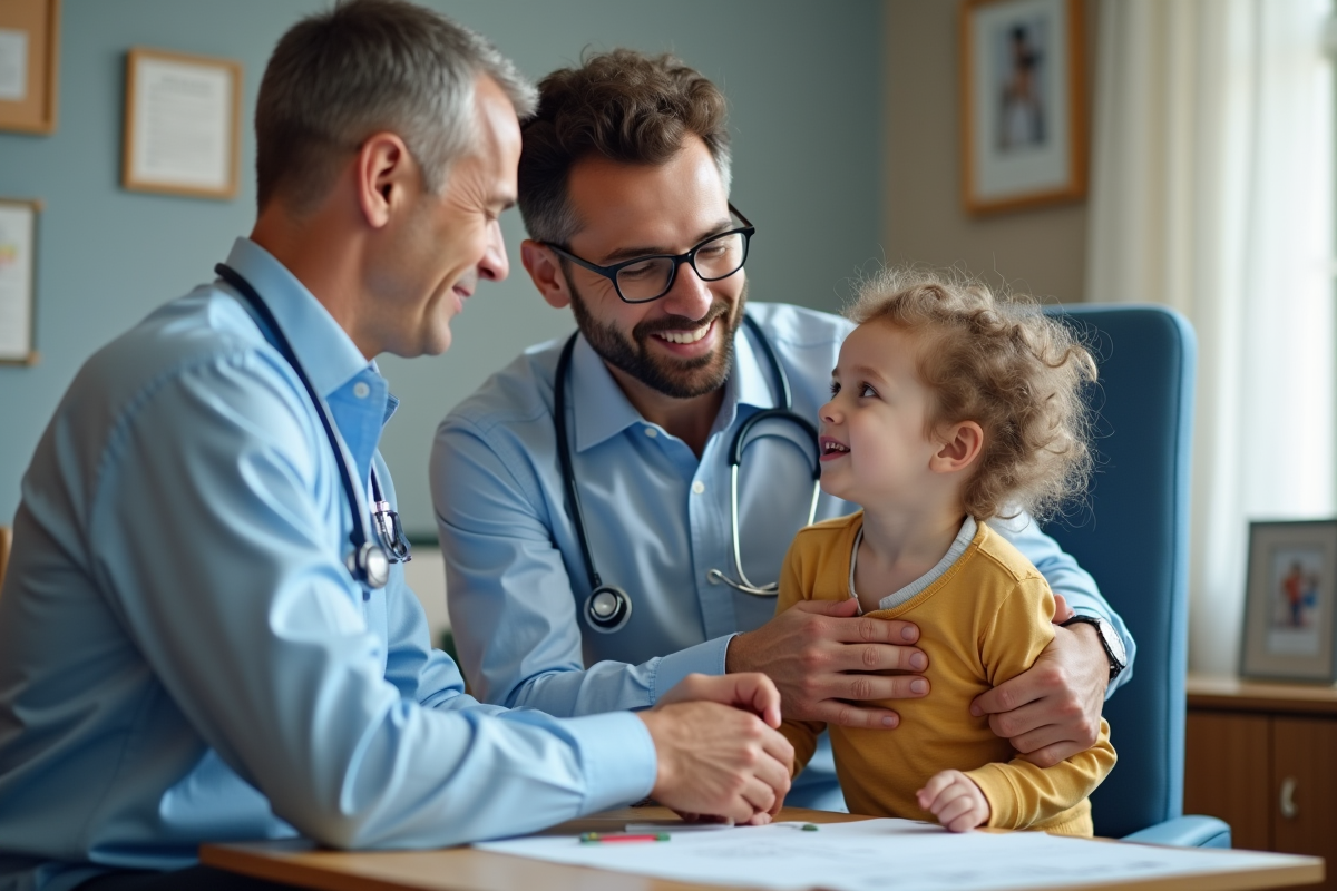 Pediatre écoute attentivement un jeune patient lors d
