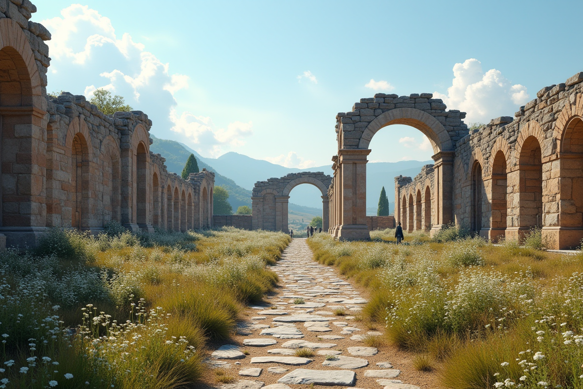 Ruines romaines anciennes avec colonnes en Algérie