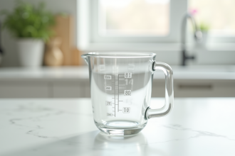Verre mesure en cuisine avec marquages clairs