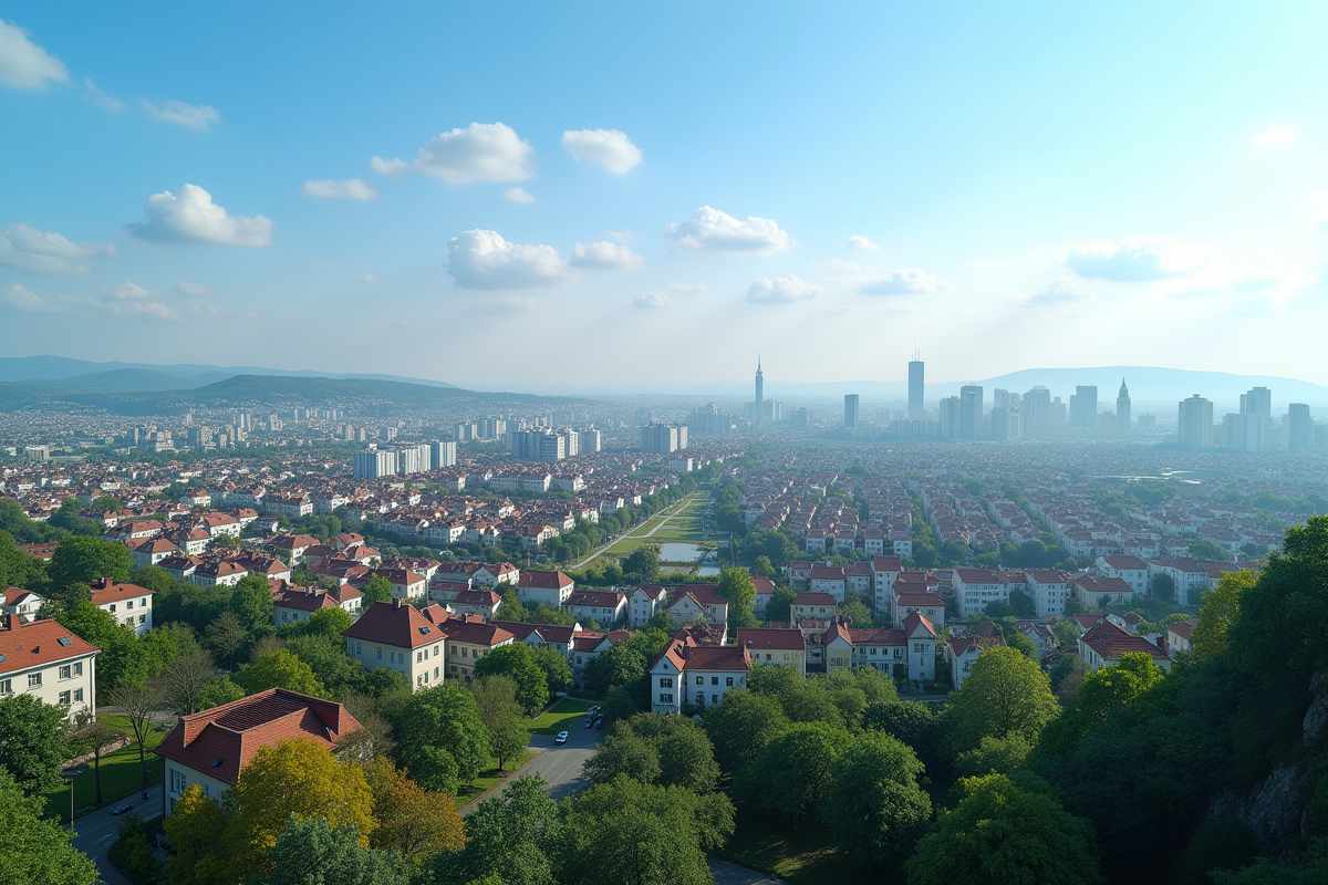 Vue panoramique d une ville avec quartiers anciens et modernes